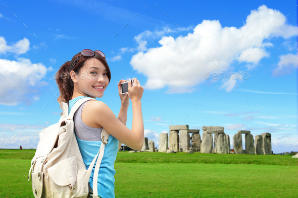 Happy woman travel in England (Misc) Photo Download