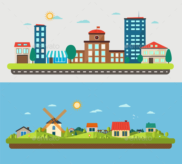 GraphicRiver Urban and Village Landscapes 11477077 GraphicRiver Urban and Village Landscapes 11477077