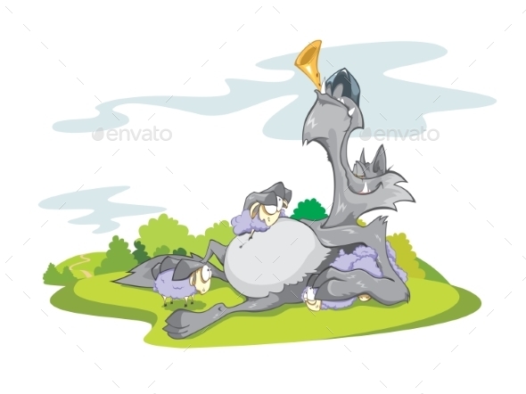 GraphicRiver Wolf And Sheeps On Grass 11477129 GraphicRiver Wolf And Sheeps On Grass 11477129