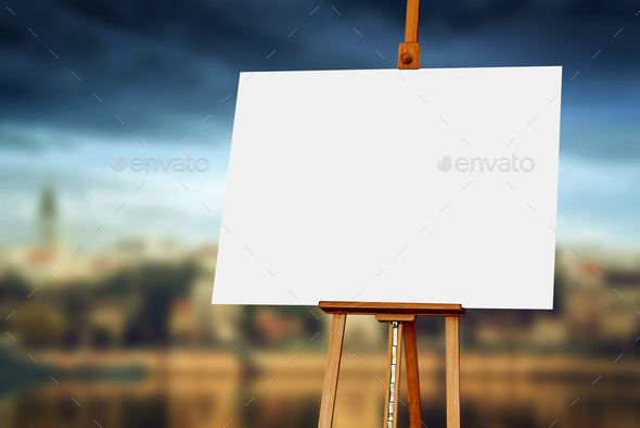 Wooden Easel with Blank Painting Canvas