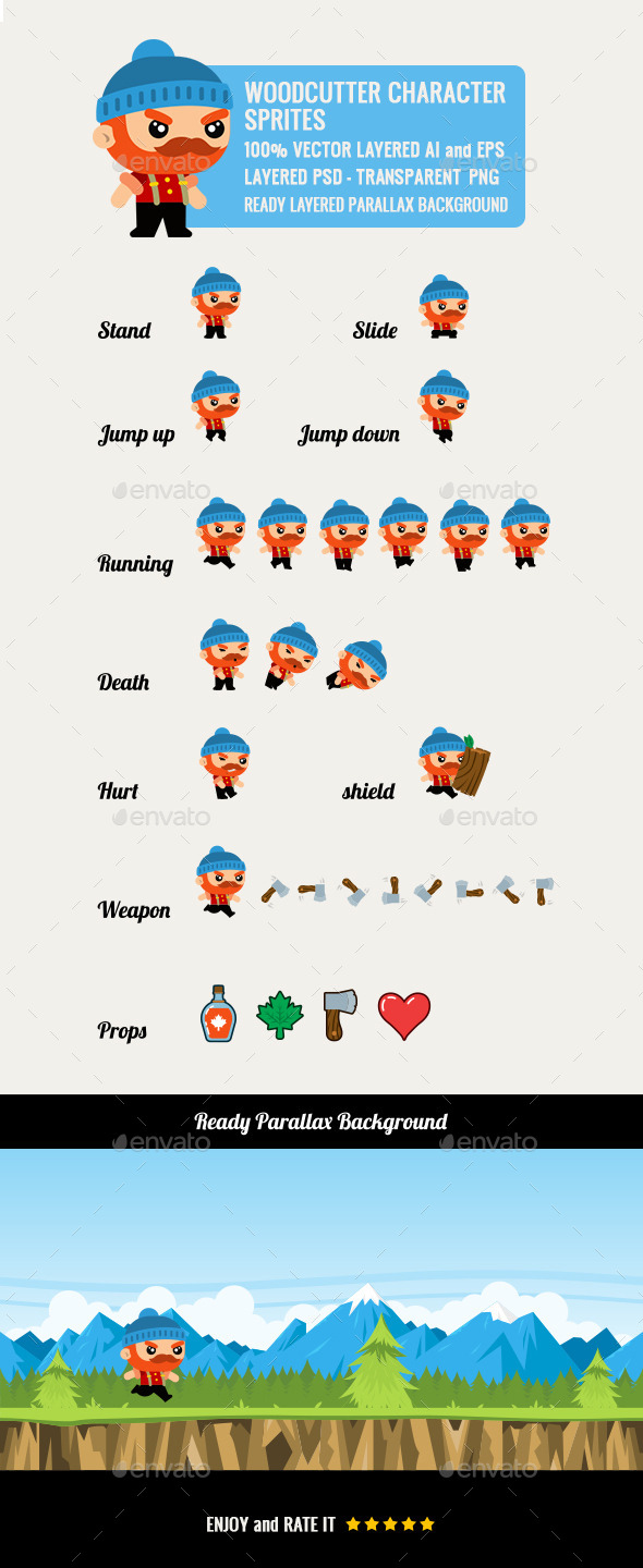 GraphicRiver Canada Woodcutter Character Sprites 11489479 GraphicRiver Canada Woodcutter Character Sprites 11489479