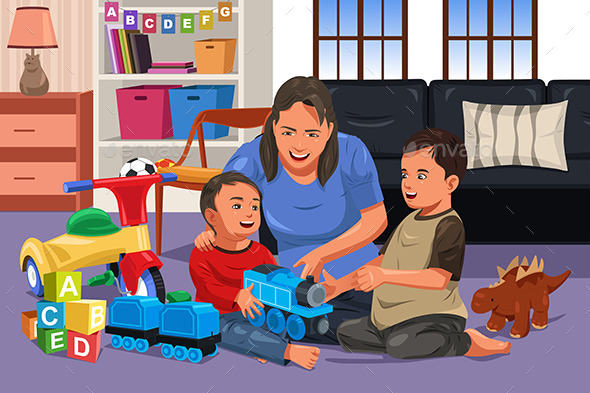 GraphicRiver Mother Playing with Her Kids 11489485 GraphicRiver Mother Playing with Her Kids 11489485