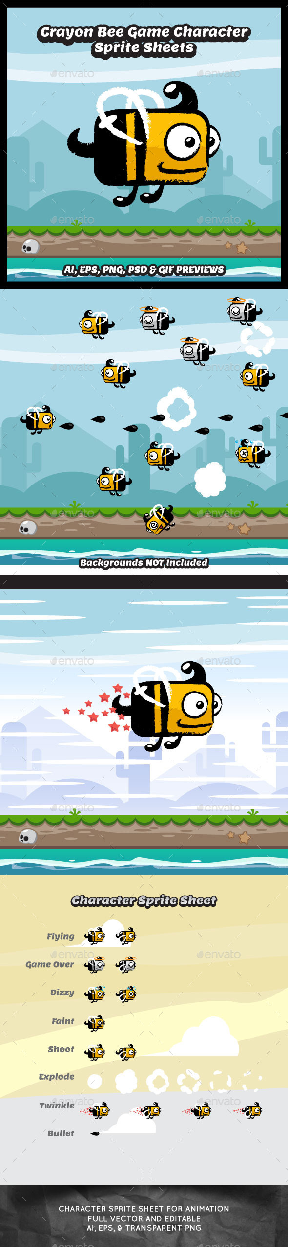 GraphicRiver Crayon Style Flappy Bee Game Character 11490244 GraphicRiver Crayon Style Flappy Bee Game Character 11490244