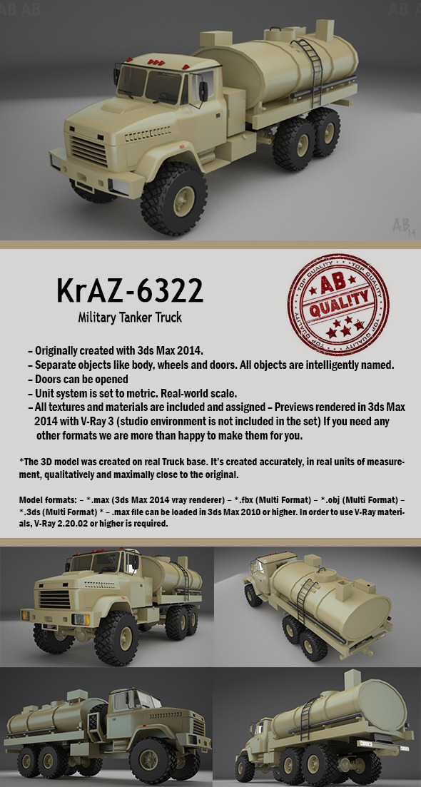 3DOcean Military Tanker Truck KrAZ-6322 11490384 3DOcean Military Tanker Truck KrAZ-6322 11490384