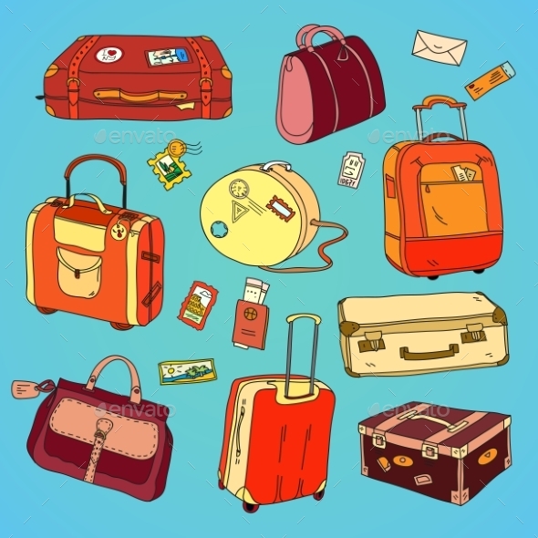 GraphicRiver Collection of Vintage Travel Suitcases 11491843 GraphicRiver Collection of Vintage Travel Suitcases 11491843