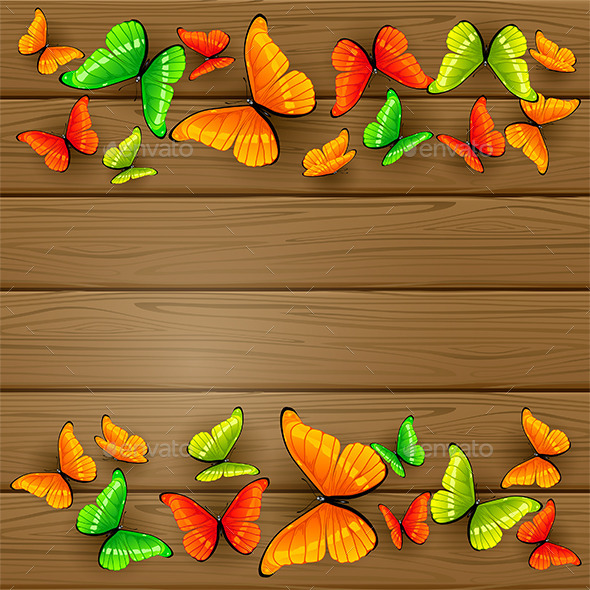 GraphicRiver Colorful Butterflies on Wooden Background 11493838 GraphicRiver Colorful Butterflies on Wooden Background 11493838