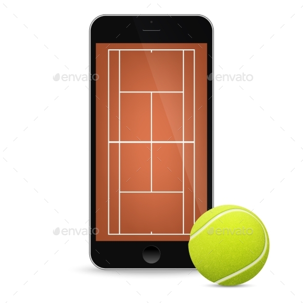 GraphicRiver Black Smartphone With Tennis Ball And Field On 11495183 GraphicRiver Black Smartphone With Tennis Ball And Field On 11495183