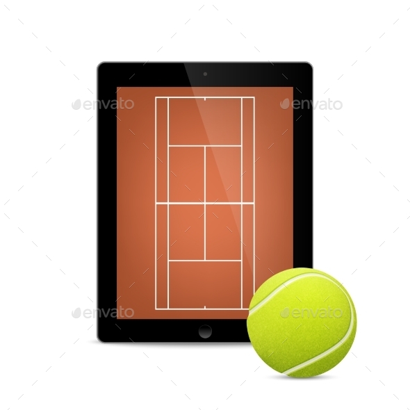 GraphicRiver Black Tablet With Tennis Ball And Field 11495217 GraphicRiver Black Tablet With Tennis Ball And Field 11495217