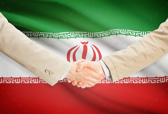 Businessmen handshake with flag on background - Iran