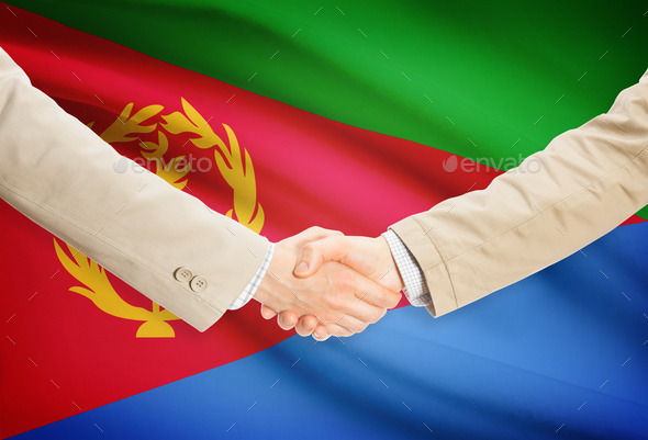 Businessmen handshake with flag on background - Eritrea