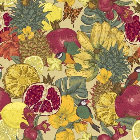 GraphicRiver Vintage Seamless Background Tropical Fruit 11496102 GraphicRiver Vintage Seamless Background Tropical Fruit 11496102
