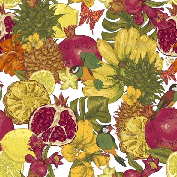GraphicRiver Vintage Seamless Background Tropical Fruit 11496141 GraphicRiver Vintage Seamless Background Tropical Fruit 11496141
