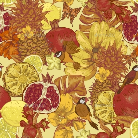 GraphicRiver Vintage Seamless Background Tropical Fruit 11496238 GraphicRiver Vintage Seamless Background Tropical Fruit 11496238