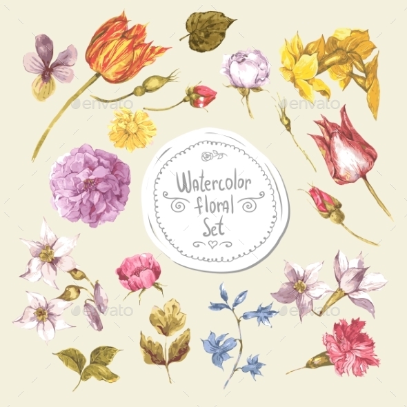 GraphicRiver Set Of Watercolor Floral Design Elements 11496274 GraphicRiver Set Of Watercolor Floral Design Elements 11496274