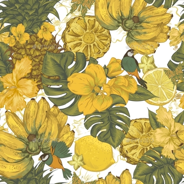 GraphicRiver Vintage Seamless Background Tropical Fruit 11498246 GraphicRiver Vintage Seamless Background Tropical Fruit 11498246