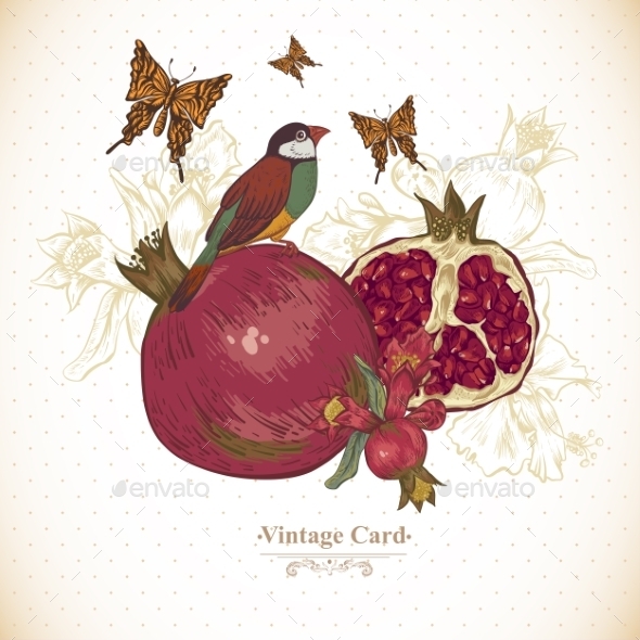 GraphicRiver Vintage Greeting Card Tropical Fruit Flowers 11498253 GraphicRiver Vintage Greeting Card Tropical Fruit Flowers 11498253