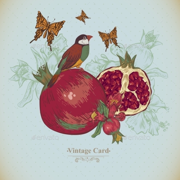 GraphicRiver Vintage Greeting Card Tropical Fruit Flowers 11498255 GraphicRiver Vintage Greeting Card Tropical Fruit Flowers 11498255