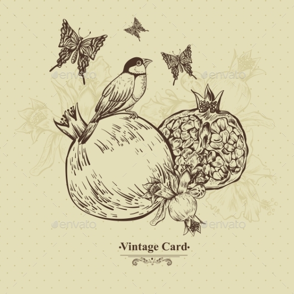 GraphicRiver Vintage Greeting Card Tropical Fruit Flowers 11498338 GraphicRiver Vintage Greeting Card Tropical Fruit Flowers 11498338