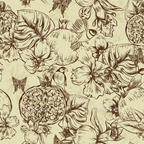 GraphicRiver Vintage Monochrome Seamless Background Tropical 11498473 GraphicRiver Vintage Monochrome Seamless Background Tropical 11498473