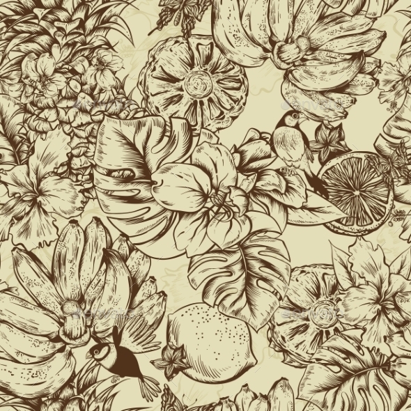 GraphicRiver Vintage Monochrome Seamless Background Tropical 11498478 GraphicRiver Vintage Monochrome Seamless Background Tropical 11498478