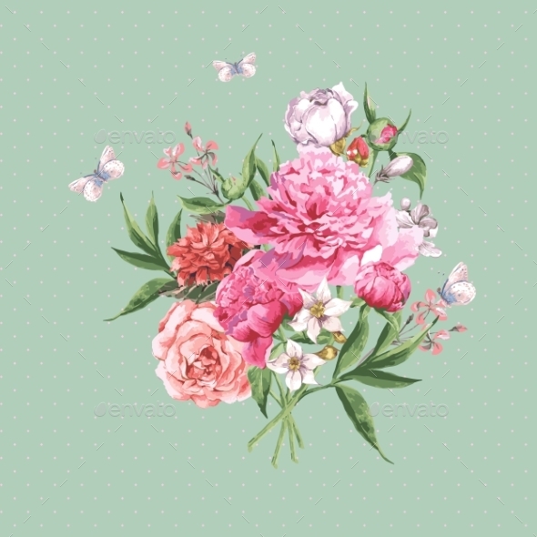 GraphicRiver Vintage Watercolor Greeting Card With Blooming 11498600 GraphicRiver Vintage Watercolor Greeting Card With Blooming 11498600