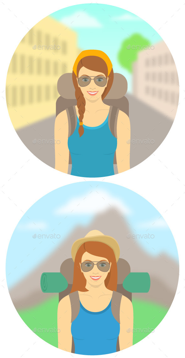 GraphicRiver Young Woman Tourist with Backpack 11501093 GraphicRiver Young Woman Tourist with Backpack 11501093