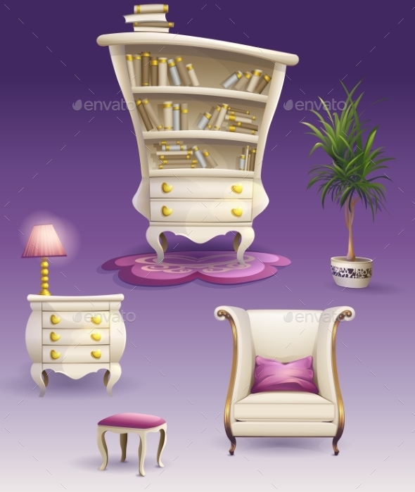 GraphicRiver Set Cartoon White Bedroom Furniture And Cabinet 11502955 GraphicRiver Set Cartoon White Bedroom Furniture And Cabinet 11502955