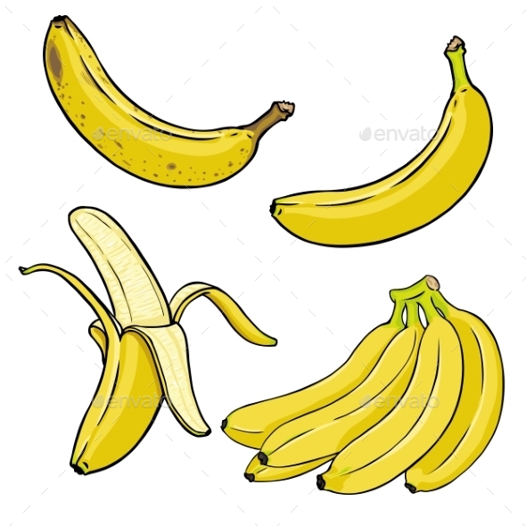 GraphicRiver Vector Set Of Cartoon Yellow Bananas 11503682 GraphicRiver Vector Set Of Cartoon Yellow Bananas 11503682