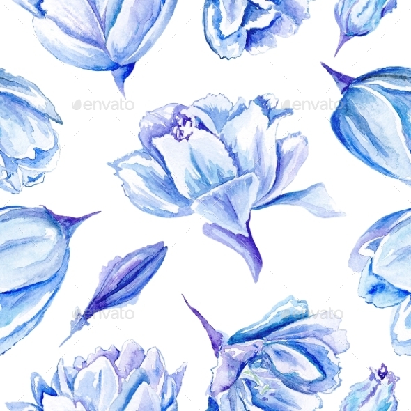 GraphicRiver Blue Watercolor Tulip Pattern 11507852 GraphicRiver Blue Watercolor Tulip Pattern 11507852
