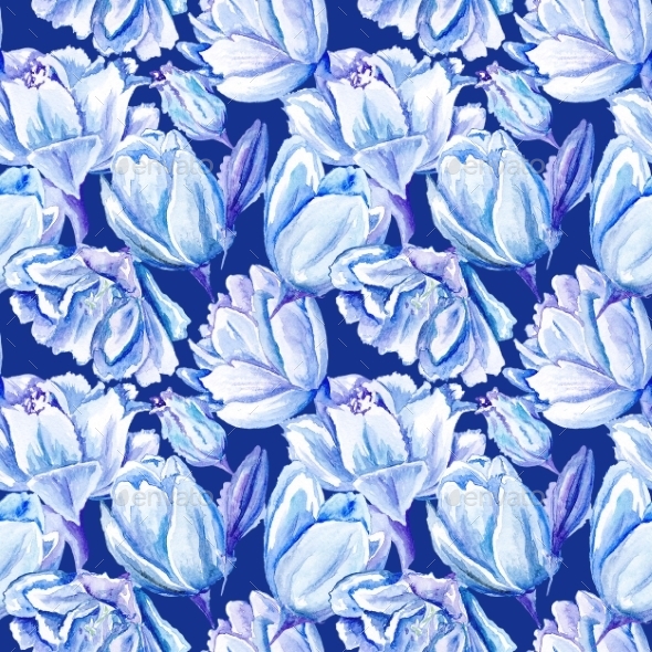 GraphicRiver Blue Watercolor Tulip Pattern 11508559 GraphicRiver Blue Watercolor Tulip Pattern 11508559