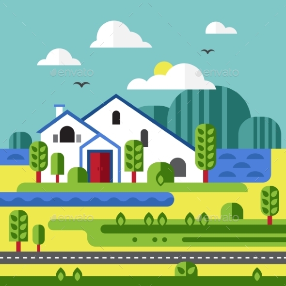 GraphicRiver Flat Design of Farm Landscape 11508708 GraphicRiver Flat Design of Farm Landscape 11508708