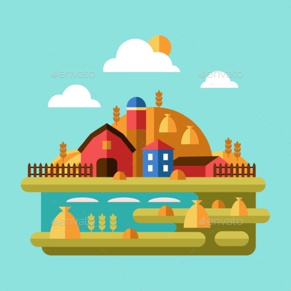 GraphicRiver Flat Design Vector Of Farm Landscape 11508711 GraphicRiver Flat Design Vector Of Farm Landscape 11508711
