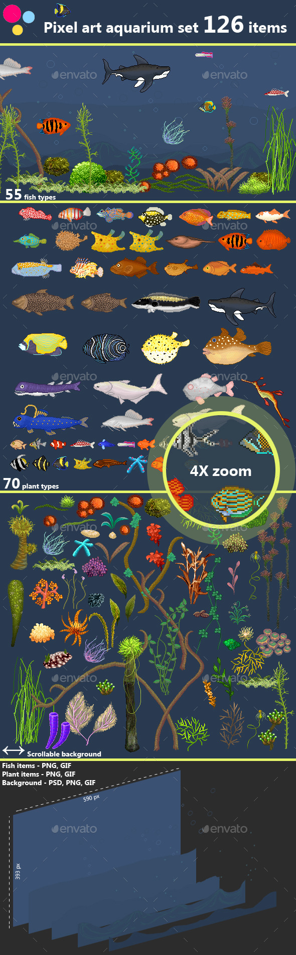 GraphicRiver Pixel Art aquarium sprite set fish and plants 11509438 GraphicRiver Pixel Art aquarium sprite set fish and plants 11509438