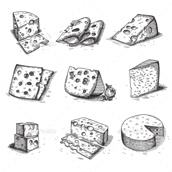 GraphicRiver Hand Drawn Doodle Sketch Cheese With Different 11524606 GraphicRiver Hand Drawn Doodle Sketch Cheese With Different 11524606