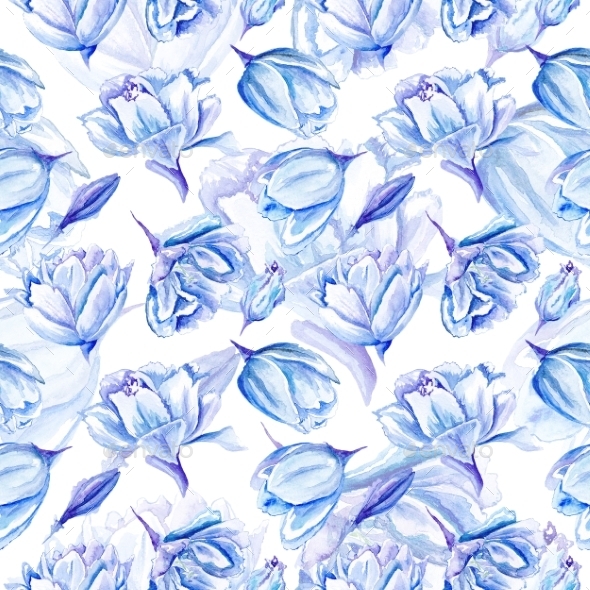 GraphicRiver Blue Watercolor Tulip Pattern 11524858 GraphicRiver Blue Watercolor Tulip Pattern 11524858
