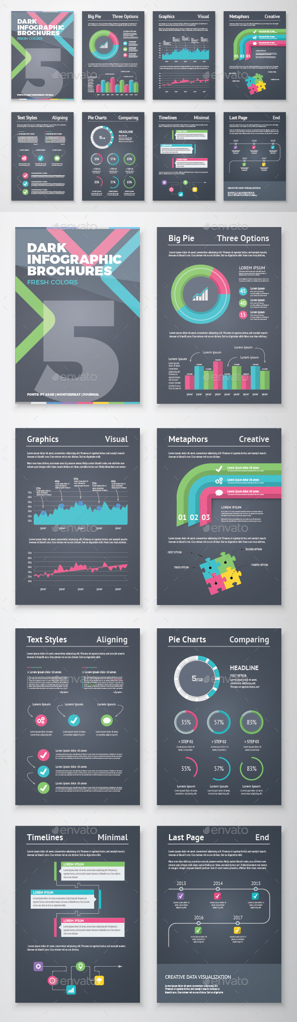 Dark Infographic Brochure Vector Elements Kit 5