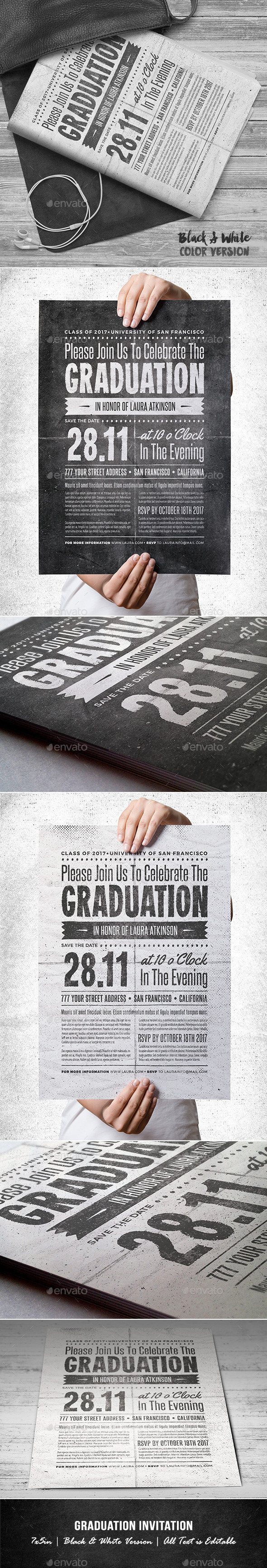 GraphicRiver Graduation Invitation B&W 11529692 GraphicRiver Graduation Invitation B&W 11529692