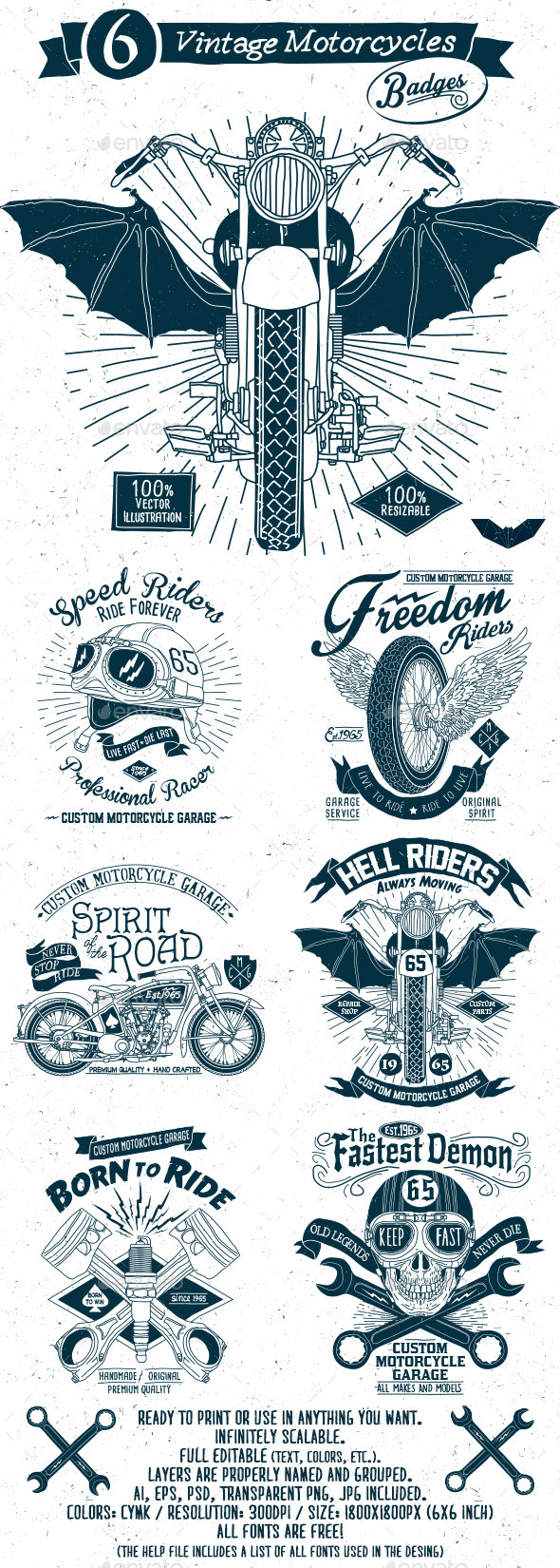 GraphicRiver 6 Vintage Motorcycles Badges 11530076 GraphicRiver 6 Vintage Motorcycles Badges 11530076