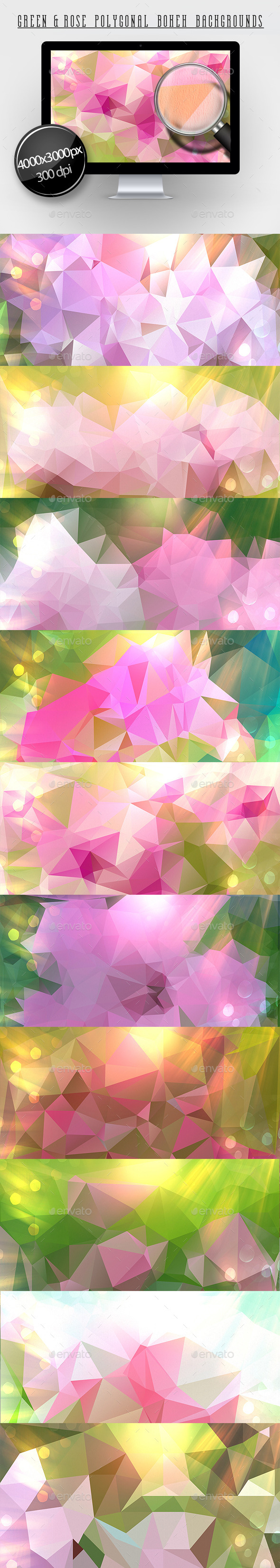 Green & Rose Polygonal Bokeh Backgrounds