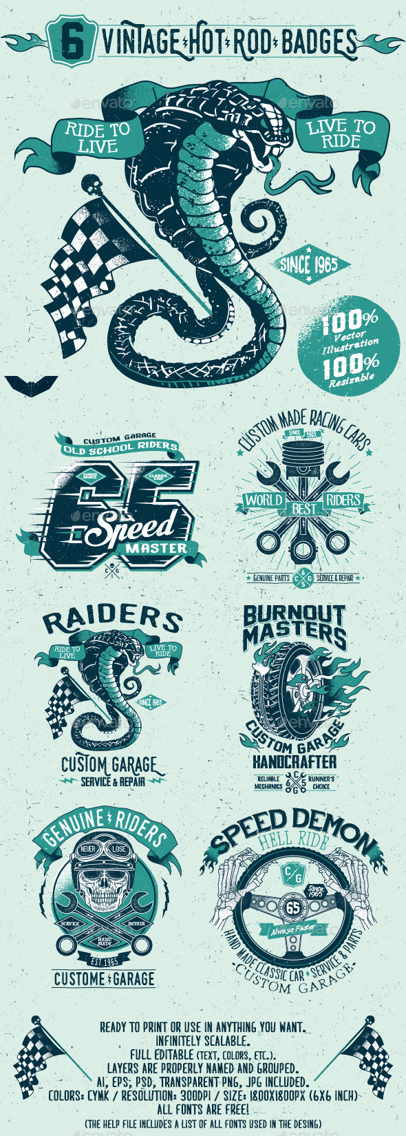 GraphicRiver 6 Vintage Hot Rod Badges 11531296 GraphicRiver 6 Vintage Hot Rod Badges 11531296