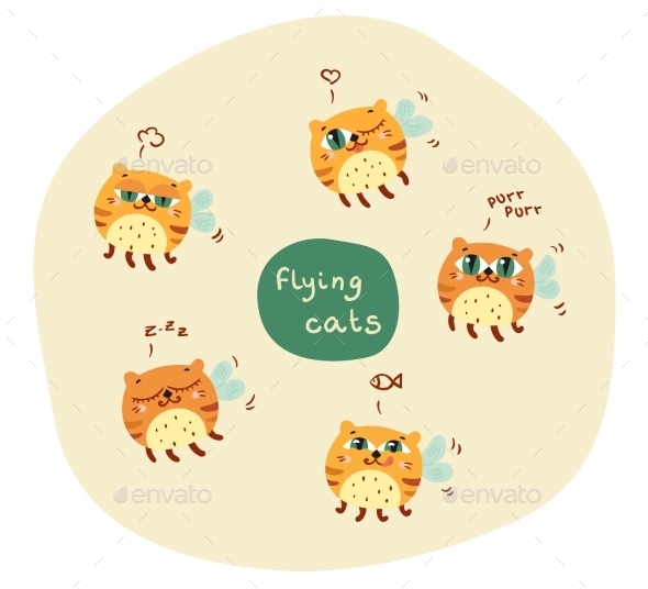 GraphicRiver Set Of Abstract Flying Cats 11532719 GraphicRiver Set Of Abstract Flying Cats 11532719
