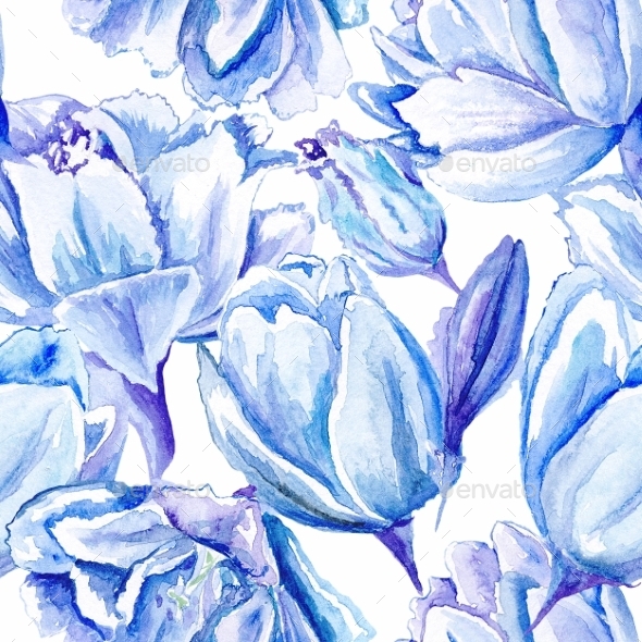 GraphicRiver Blue Watercolor Tulip Pattern 11539986 GraphicRiver Blue Watercolor Tulip Pattern 11539986
