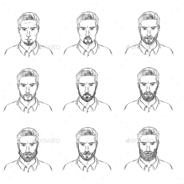 GraphicRiver Vector Set Of Sketch Mens Faces With Beards 11541170 GraphicRiver Vector Set Of Sketch Mens Faces With Beards 11541170