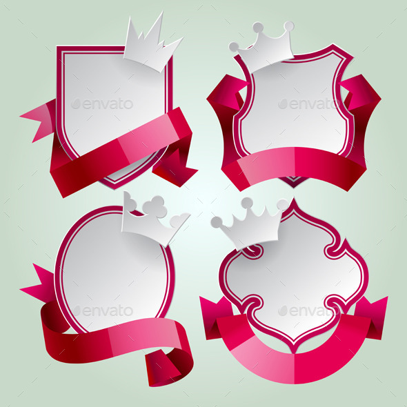 GraphicRiver Badge Set with Red Ribbon and Paper Crown 11548943 GraphicRiver Badge Set with Red Ribbon and Paper Crown 11548943