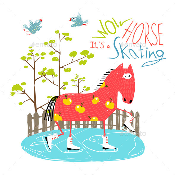 GraphicRiver Colorful Fun Cartoon Ice Skating Horse for Kids 11552308 GraphicRiver Colorful Fun Cartoon Ice Skating Horse for Kids 11552308