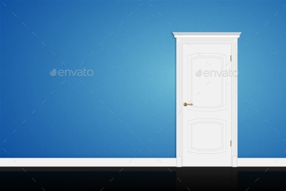 GraphicRiver Closed White Door on Blue Wall 11554736 GraphicRiver Closed White Door on Blue Wall 11554736