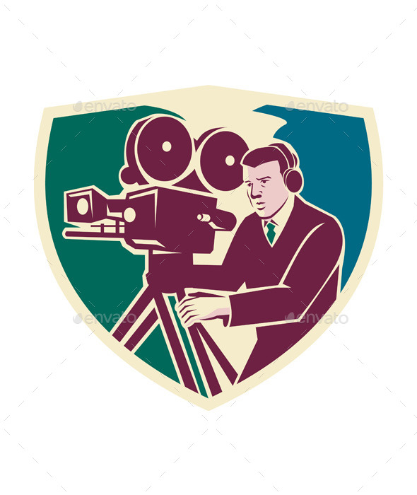 GraphicRiver Cameraman Moviemaker Vintage Camera Shield 11557229 GraphicRiver Cameraman Moviemaker Vintage Camera Shield 11557229