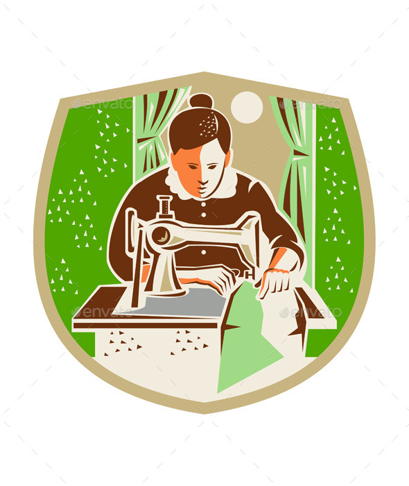 GraphicRiver Seamstress Dressmaker Sewing Shield Retro 11557262 GraphicRiver Seamstress Dressmaker Sewing Shield Retro 11557262