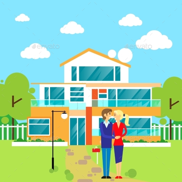 GraphicRiver Couple Embracing In Front Of New Big Modern House 11557963 GraphicRiver Couple Embracing In Front Of New Big Modern House 11557963