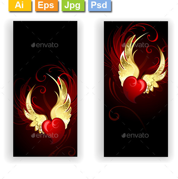 GraphicRiver Two Banners with Hearts Angel 11558030 GraphicRiver Two Banners with Hearts Angel 11558030